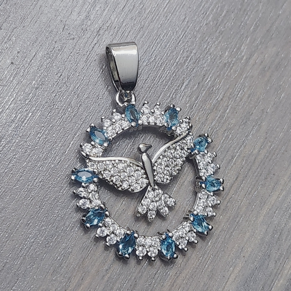 Blue Topaz DOVE Sterling Silver Pendant 1.25" NEW - Picture 7 of 8